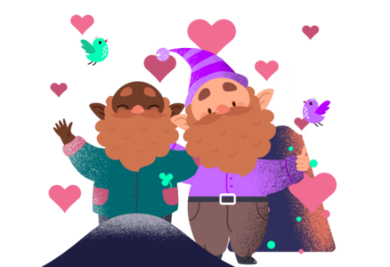 Two Dwarfs with Birds and Hearts